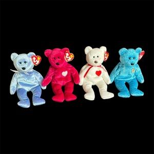 Ty Beanie Babies Valentino, Valentina, Clubby II, Classy Plush Bears Tags Error